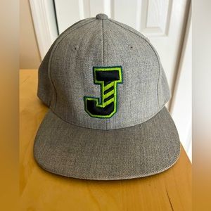 Heather Gray Starter SnapBack with Neon Green/Black  “J” and Green Brim